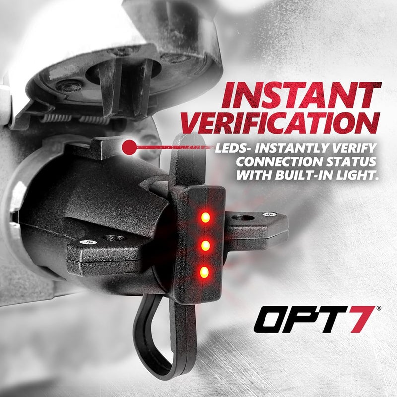 OPT7 7 to 4 Pin Trailer Adapter w/Tester, 7 Way Blade to 4 Way Flat Trailer Connector w/Secure Tab for Pickup Truck Tow Hitch, 3.75" Long x 1.75" Diameter - Image 3